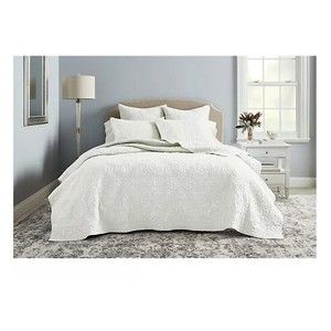 New Wamsutta Cambridge Full Queen Quilt 3 pc Set ivory covertlet bedspread white